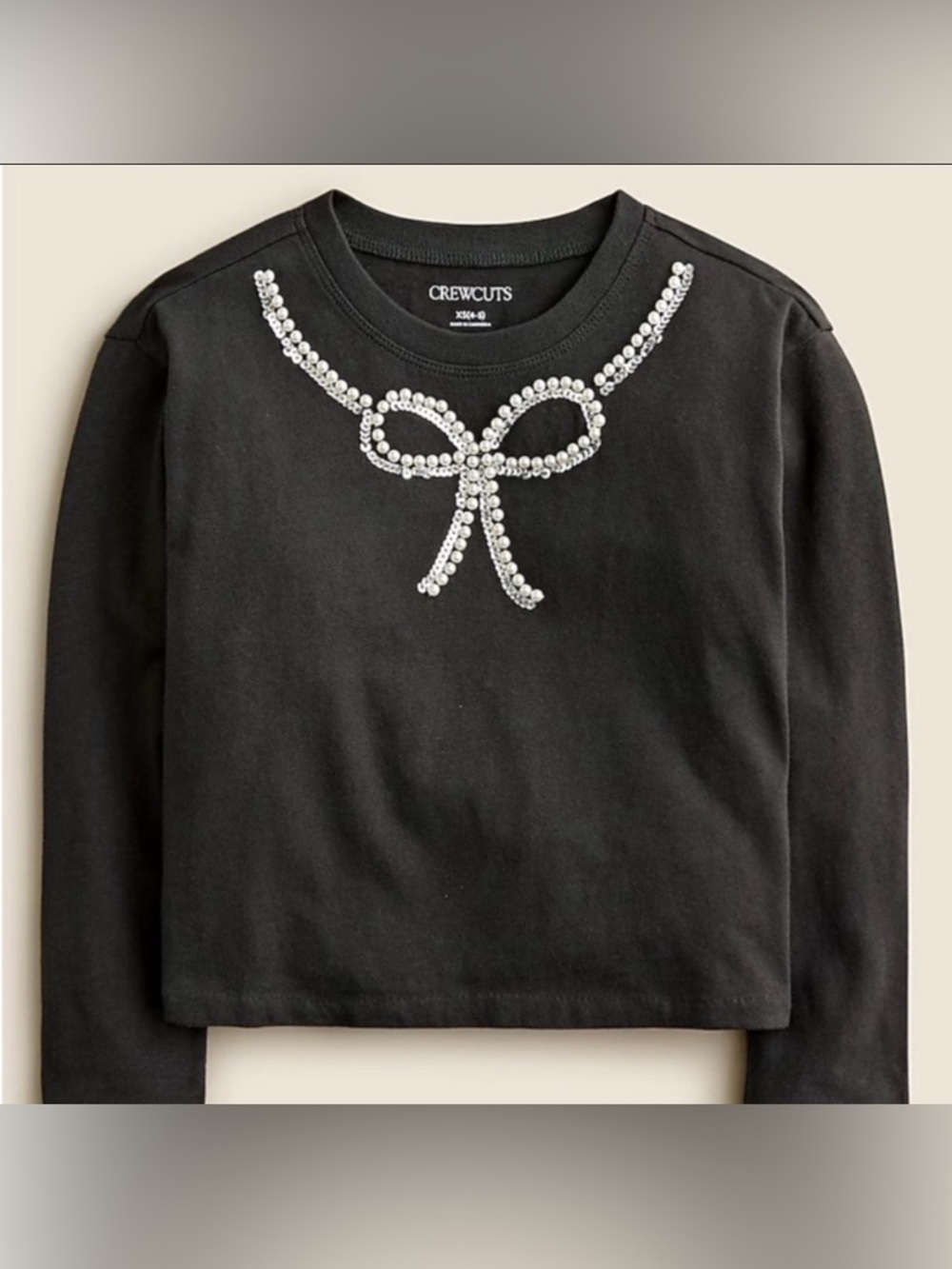 Crewcuts Girls' long-sleeve embellished bow T-shirt with pearls